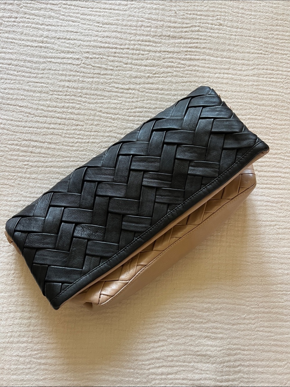 Woven Leather Clutch  - Black & Nude